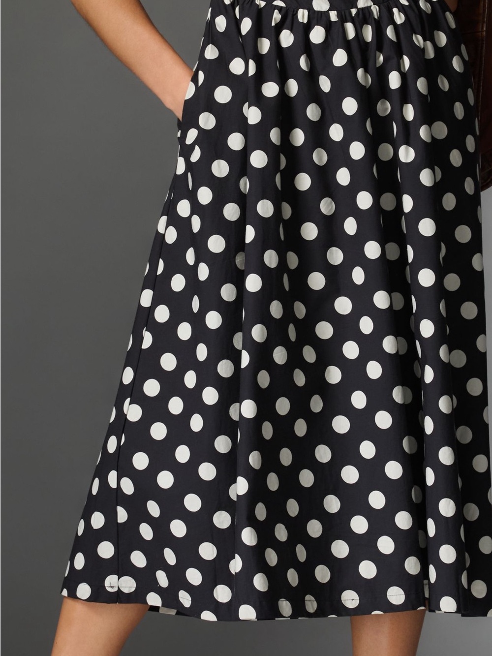 Anthropologie Maeve Black and White Polka Dot Square-Neck Midi Dress - Picture 3 of 4